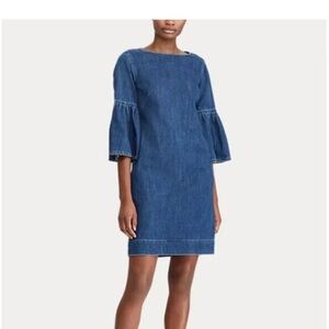Ralph Lauren Blue Denim Bell-Sleeve Shift Dress Womens Size 4